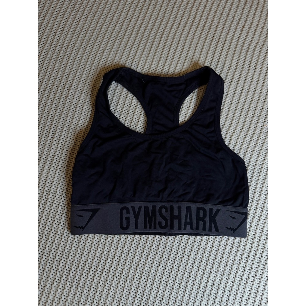 Gymshark Womens Black Racerback Sports Bra Logo Band Activewear Top